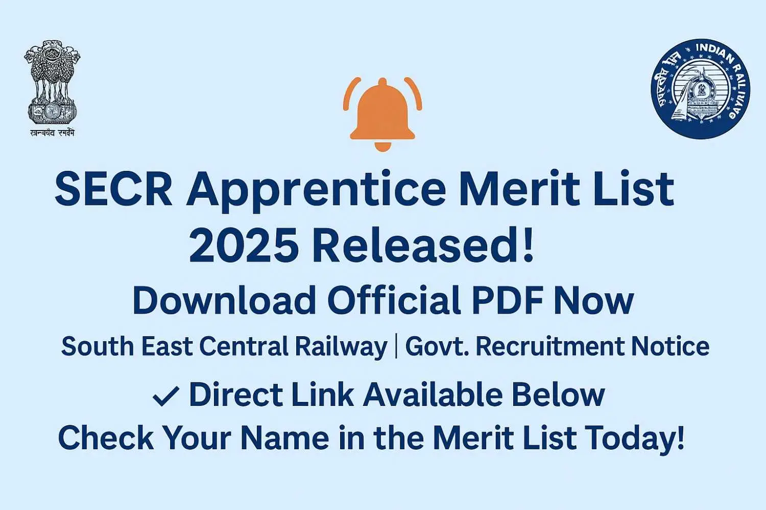 Railway SECR Apprentice Merit List 2025 PDF Download Official Poster