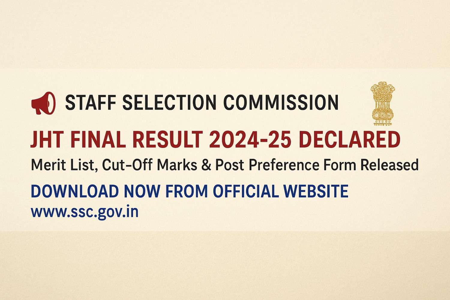 SSC JHT Final Result 2024-25 PDF Download with Cut Off and Merit List